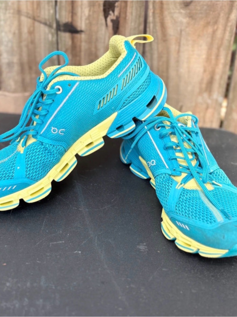 On Cloud Women's Athletic Running Shoes - Teal and Yellow